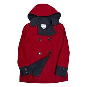 NAUTICA Recycled Wool Blend Winter Designer Casual Red Pea Coat Womens Medium